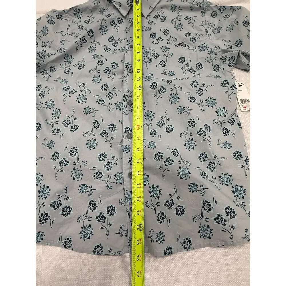 Lost Enterprises Mens Small Floral Button Up Shirt Gray Blue Short Sleeve NWT Su